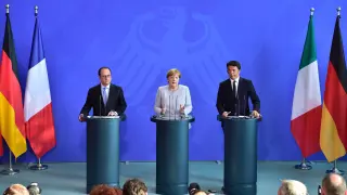 Hollande, Merkel y Renzi.
