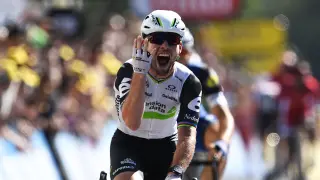 Cavendish tras ganar su cuarta etapa en el Tour de Francia.