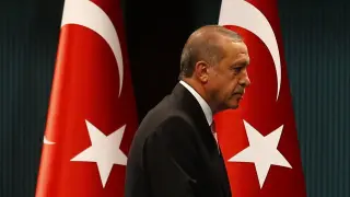 El presidente turco, Recep Tayyip Erdogan, durante su comparecencia