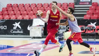 Entrenamiento de la selección española de baloncesto.