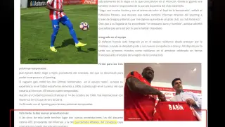 Imagen de la información colgada por el Sporting de Gijón en su página web donde se informa, en el último párrafo, del fichaje de Whalley por el club asturiano.