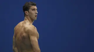 En esta imagen, tomada en la competición del domingo, son apreciables las marcas circulares de Michael Phelps.