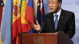 Ban Ki-moon durante una rueda de prensa en la ONU