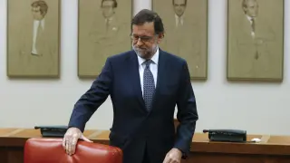 Rajoy a su llegada a una reunión con los duiputados del PP en el Congreso