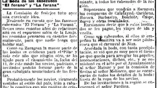 Hace un siglo, unos días antes de las fiestas del Pilar, HERALDO anunció la boda de dos cabezudos: la Forana y el Forano.