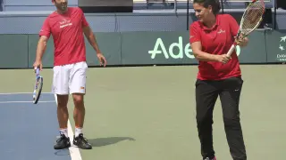 Conchita Martínez pelotea durante la pasada Copa Davis.
