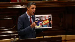 El Líder del PPC, Xavier García Albiol durante su ponencia en el pleno de Barcelona