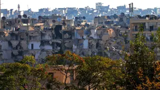 Una vista de la desolada ciudad siria de Alepo.