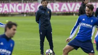 Milla, durante el entrenamiento del Real Zaragoza