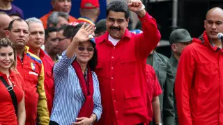 Maduro, este martes, en una marcha antichavista en Caracas.