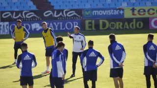 Entrenamiento de Agné con el Real Zaragoza, este jueves en la Ciudad Deportiva.