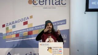 Chema Alonso, jefe de Datos de Telefónica, ayer en el Palacio de Congresos de Zaragoza