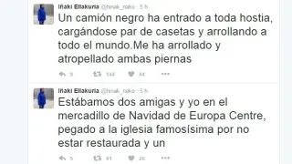 Algunos de los tuits compartidos por el español herido en el atentado