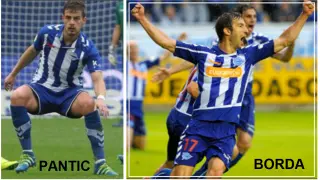 A la izquierda, Pantic, en un partido de esta temporada con el Alavés. A la derecha, Borda, también con la camiseta del cuadro alavesista, celebrando un gol durante la pasada liga.