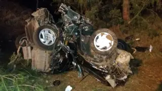El vehículo en el que falleció un joven por un accidente de tráfico cerca de Villanueva de Huerva durante la operación especial de Navidad.