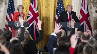 May y Trump durante su rueda de prensa conjunta.