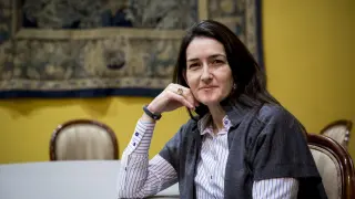 Ángeles González-Sinde en el Paraninfo de la Universidad de Zaragoza.