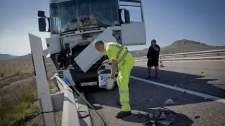 Accidente de tráfico a la altura de Morata de Jalón (Zaragoza), este jueves.