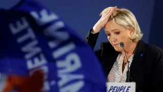 Marine Le Pen, líder del FN, fotografiada este jueves en un acto de campaña.