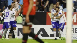 Ángel celebra el gol del triunfo ante el Mallorca.