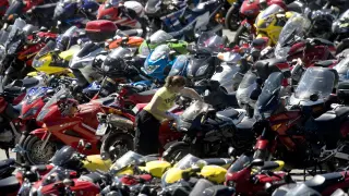 Motos aparcadas en Jerez de la Frontera, en una edición anterior del Gran Premio de España.