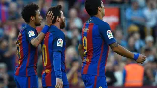 Neymar, Messi y Luis Suárez, el tridente ofensivo del Barça, en el partido ante el Villarreal