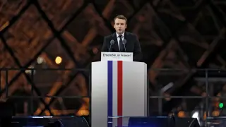 Macron tras su discurso como presidente electo de la República francesa