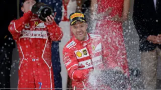 Sebastian Vettel celebra su victoria en el Gran Premio de Mónaco.