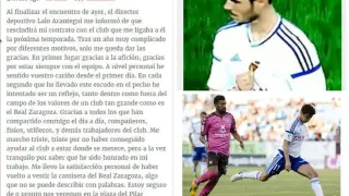 Edu García anuncia que el Real Zaragoza le rescinde su contrato