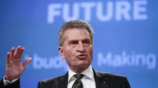 Günter Oettinger, el responsable europeo de Presupuesto, este jueves en Bruselas.