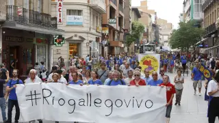 Imagen de la manifestación contra el embalse de Biscarrués que se celebró enHuesca en junio.