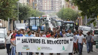 Agricultores aragoneses durante la protesta celebrada el pasado día 7 en Fraga.