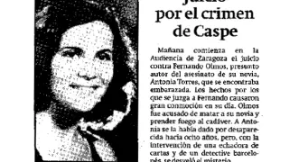 Pieza publicada el 19 de enero de 1989 en la portada de HERALDO DE ARAGÓN sobre el comienzo del juicio por el crimen de Caspe
