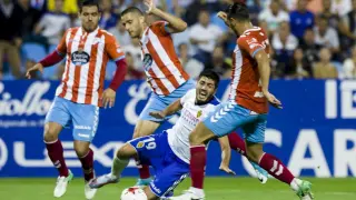 Papunashvili cae en el área del Lugo, en la acción donde se pidió penalti nada más empezar la segunda parte del partido copero de este jueves.