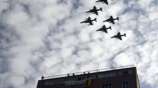 Demostración de cuatro aviones Eurofighter, este jueves durante el  desfile militar del 12-O en Madrid.