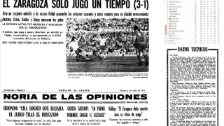 Recortes de HERALDO DE ARAGÓN con la información del último Real Zaragoza-Cultural Leonesa jugado en La Romareda, en mayo de 1975.