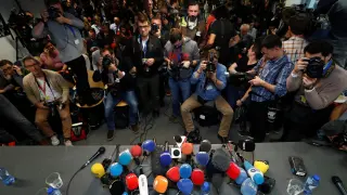 Sala de prensa en la que compareció Puigdemont.