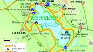 Mapa de la ruta circular a la laguna de Gallocanta.