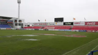El Alcoraz, horas antes de que se jugase el Huesca-Zaragoza de febrero de 2017.