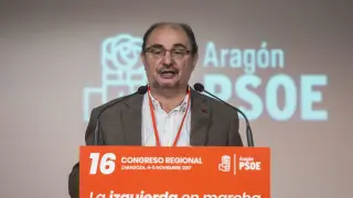 Javier Lambán, durante su intervención del sábado en el XVI congreso del PSOE aragonés