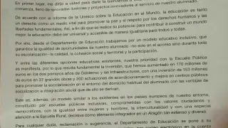 Carta enviada por el Gobierno de Aragón a las familias aragonesas.