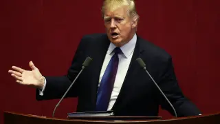 El presidente de Estados Unidos, Donald Trump, durante su intervención ante el Parlamento surcoreano.
