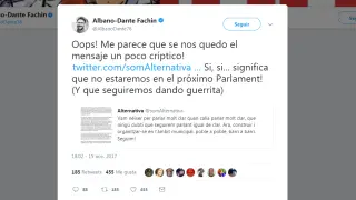 Fachin ha anunciado en su cuenta de Twitter que no concurrirá a los comicios del 21 de diciembre.