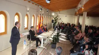 Momento de la intervención del presidente Javier Lambán, en el acto de inauguración.