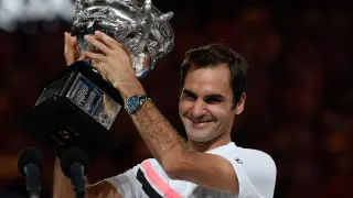 Federer celebra su triunfo.