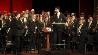 Componentes de la Banda de Música de Huesca en un concierto celebrado en el Olimpia.