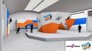 Simulación de las instalaciones del futuro centro Bulderland de boulder en Zaragoza.