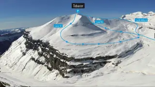 Plano de la subida al pico Tobacor desde el refugio de Góriz.
