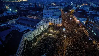 Vista de la manifestación multitudinaria celebrada en Eslovaquia.
