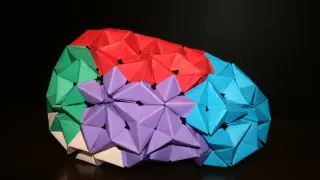 Cerebro de origami plegado colectivamente con el Grupo Zaragozano de Papiroflexia durante las jornadas 'Comunicar la neurociencia'